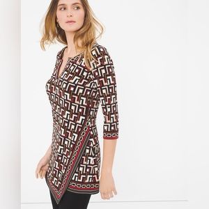 WHBM White House Black Market Printed Asymmetric Tunic Blouse Top XS